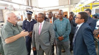 Minister of Commerce, Industry and Trade Manqoba Khumalo tours Jeroma Manufacturing in Matsanjeni, meeting management and staff as he inspects the garment production lines.