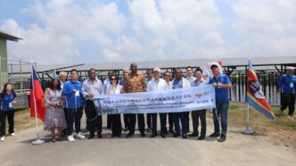 Group photo at Shalun Smart Green Energy Science City: Prime Minister Russell Mmiso Dlamini with officials from Hengs Technology, Jhih-Guang Energy and Ta Ya Green Energy during a visit to Tainan’s renewable energy hub on Thursday, 6 August 2026.