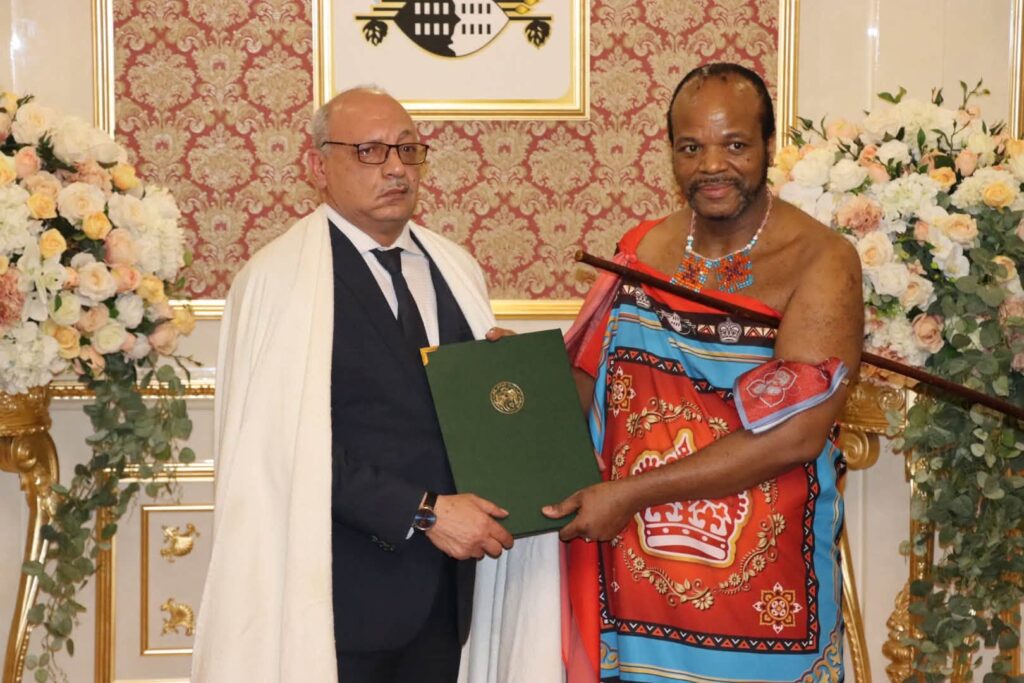 His Majesty King Mswati III receives letters of credence from Algeria’s Ambassador designate Malek DJAOUD at Lozitha Palace.