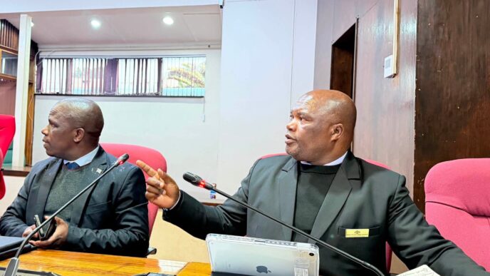 Minister for Public Service Mabulala Maseko presents the Ministry’s first quarter performance report for the 2026/27 financial year to the Senate Portfolio Committee. 📸 Photo: Eswatini Government