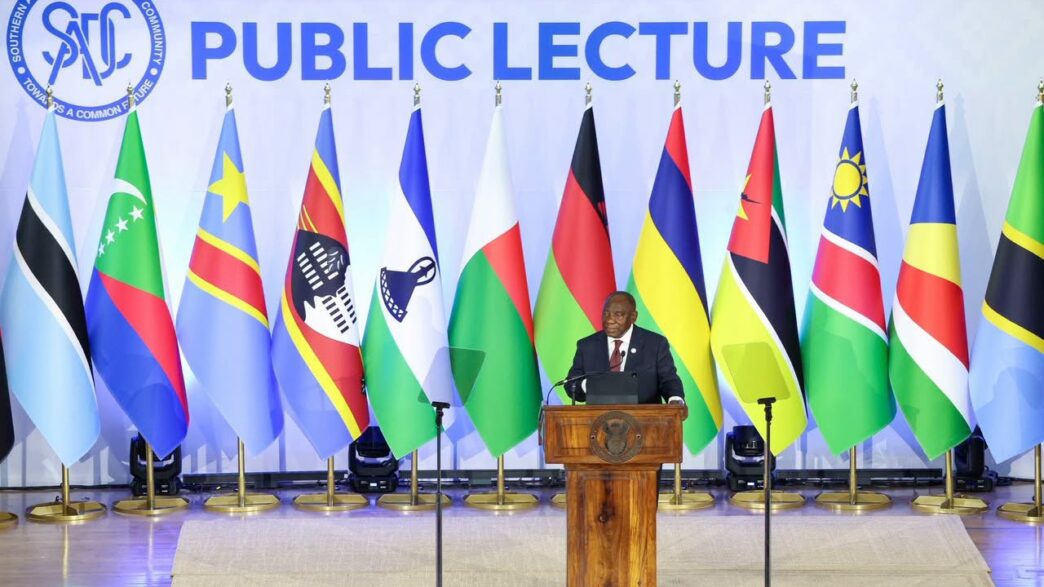 South African President and SADC Chairperson Cyril Ramaphosa addresses the SADC Public Lecture at the University of KwaZulu Natal in Durban, South Africa. Photo: SADC.