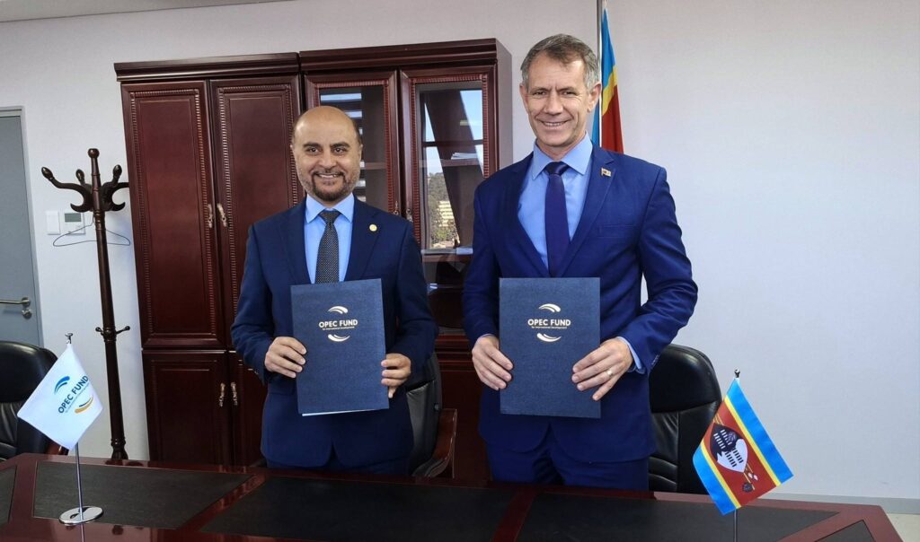 Minister of Finance Neal Rijkenberg and OPEC Fund for International Development President Dr Abdulhamid Alkhalifa sign the Country Partnership Strategy for Eswatini covering the period 2026 to 2029.