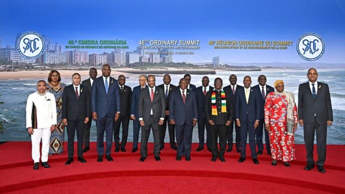 SADC Heads of State and Government pose for a group photograph during the 46th Ordinary SADC Summit held in Durban, South Africa, on 17 August 2026. 📸 Photo: SADC