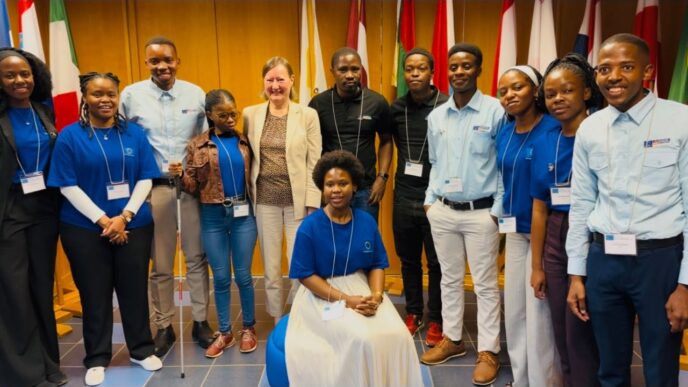 Members of the Eswatini European Union Youth Sounding Board pose for a group photograph during their engagement with EU Head of Cooperation Eva Maria Engdahl at the EU Office in Mbabane. 📸 Photo: European Union Delegation to Eswatini