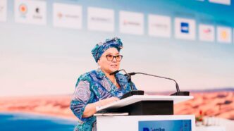 Namibia’s Vice President Lucia Witbooi delivers her address during the fourth Namibia Oil and Gas Conference and Exhibition in Windhoek. 📸 Photo: Namibia Oil and Gas Conference