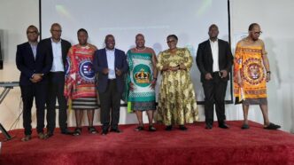 Deputy Prime Minister Thulisile Dladla poses for a group photograph with gospel artist Sipho “Big Fish” Makhabane, organisers, judges and participants during the launch of the Eswatini Praise Talent Search at Sibane Sami Hotel in Ezulwini. 📸 Photo: Eswatini Government