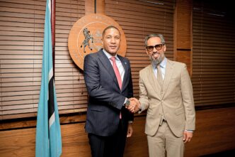 President Duma Boko meets Tanzanian businessman Mohammed Dewji, president of MeTL Group, during a courtesy call at the Office of the President in Gaborone. Photo by Botswana Presidency.