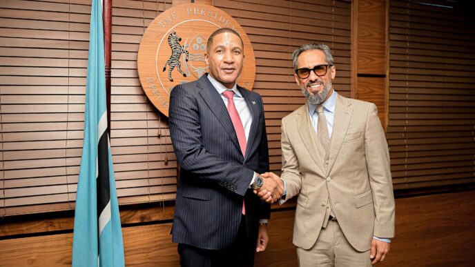 President Duma Boko meets Tanzanian businessman Mohammed Dewji, president of MeTL Group, during a courtesy call at the Office of the President in Gaborone. Photo by Botswana Presidency.