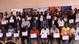 Shiselweni youth entrepreneurs and officials after the four-week incubation programme at Nhlangano REO Hall, where five winners shared E42,000 in seed capital.