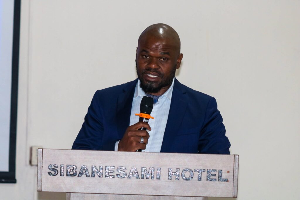 FSRA Chief Executive Officer Ncamiso T. Ntshalintshali addresses compliance officers and industry stakeholders during the two-day AML/CFT/PF Compliance Engagement at the Sibanesami Hotel on 25 August 2026.