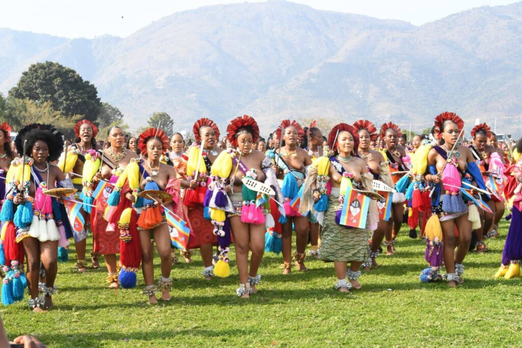 Thousands of Imbali parade in traditional regalia during the main day of the 2026 Umhlanga Reed Dance at Ludzidzini. Photo: Eswatini TV.