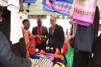 EU Deputy Ambassador José Becerra tours exhibition stalls at the International Youth and Women's Day Commemoration 2026 at Sunrise Civic Centre in Siteki on Friday, 28 August 2026. Photo by COSPE Southern Africa