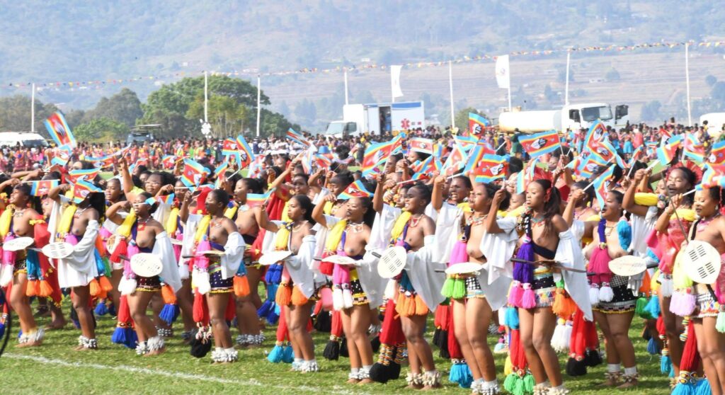 Thousands of Imbali parade in traditional regalia during the main day of the 2026 Umhlanga Reed Dance at Ludzidzini. Photo: Eswatini TV.