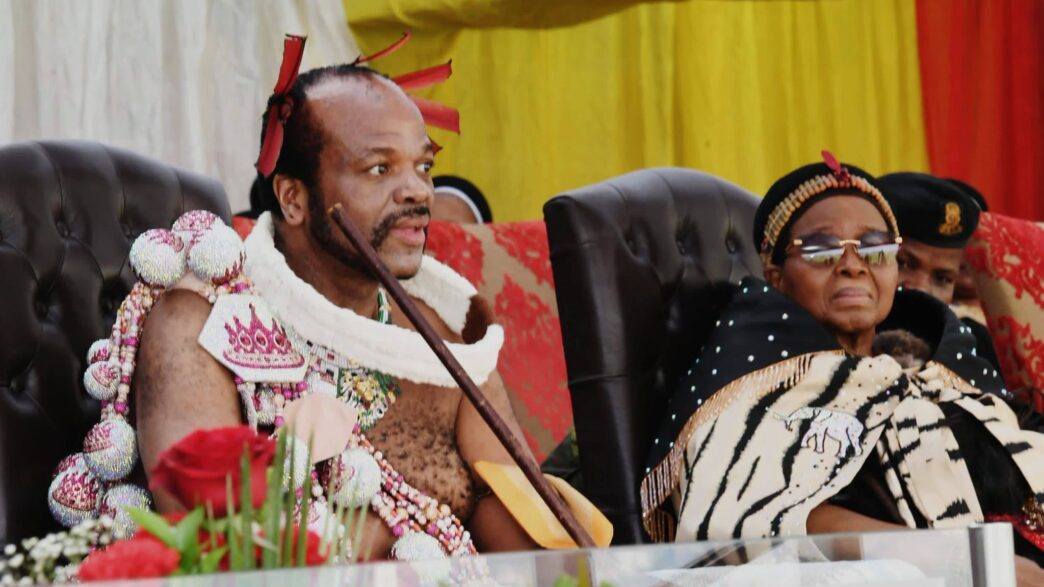 Their Majesties King Mswati III and the Queen Mother watch the Umhlanga Reed Dance main day parade at Ludzidzini Royal Residence on Monday, 31 August 2026. Photo: Eswatini TV.