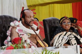 Their Majesties King Mswati III and the Queen Mother watch the Umhlanga Reed Dance main day parade at Ludzidzini Royal Residence on Monday, 31 August 2026. Photo: Eswatini TV.
