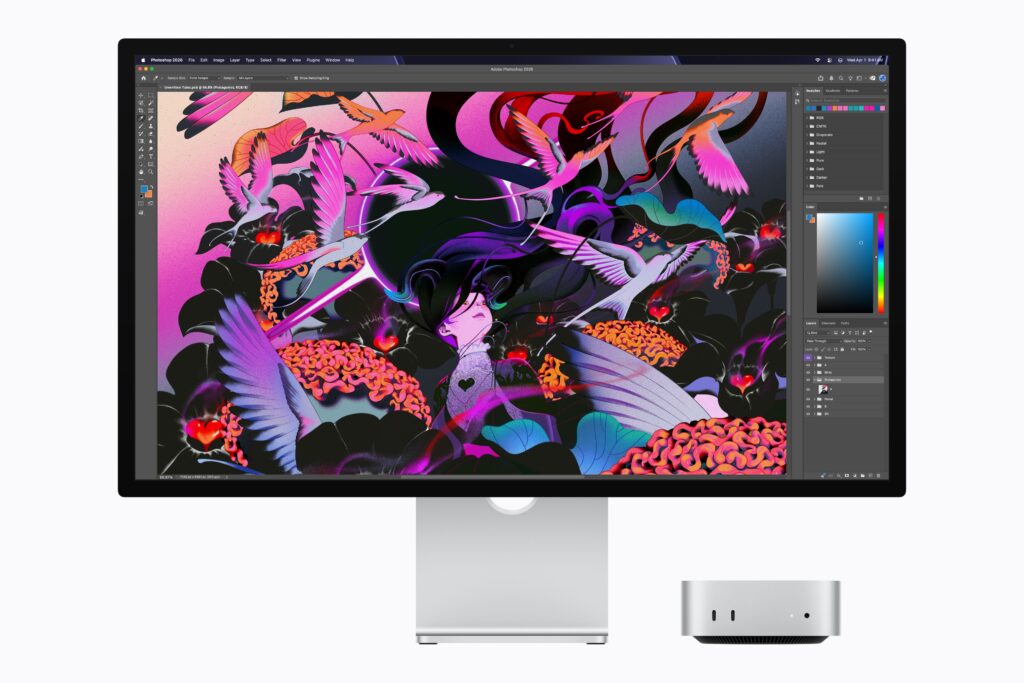 Mac mini with M6 can power through creative projects in apps like Adobe Photoshop.