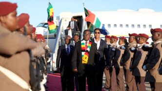 Zimbabwean President Emmerson Mnangagwa arrives at King Shaka International Airport in Durban, South Africa, ahead of the 46th Ordinary Summit of SADC Heads of State and Government.