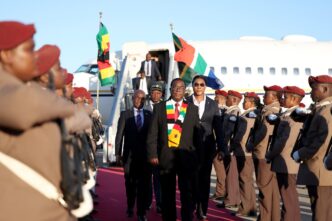 Zimbabwean President Emmerson Mnangagwa arrives at King Shaka International Airport in Durban, South Africa, ahead of the 46th Ordinary Summit of SADC Heads of State and Government.
