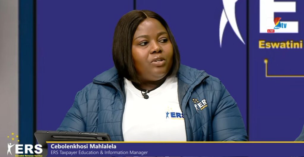Eswatini Revenue Service Manager for Taxpayer Education and Information Cebolenkhosi Mahlalela during the Market View ERS Tax Talk programme on annual income tax return submission and payment. Photo credit: Eswatini Revenue Service.