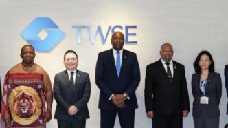 Prime Minister Russell Mmiso Dlamini and his delegation pose for a group photo with Taiwan Stock Exchange Chairman and Chief Executive Officer Sherman Lin and his team in Taipei, Taiwan.
