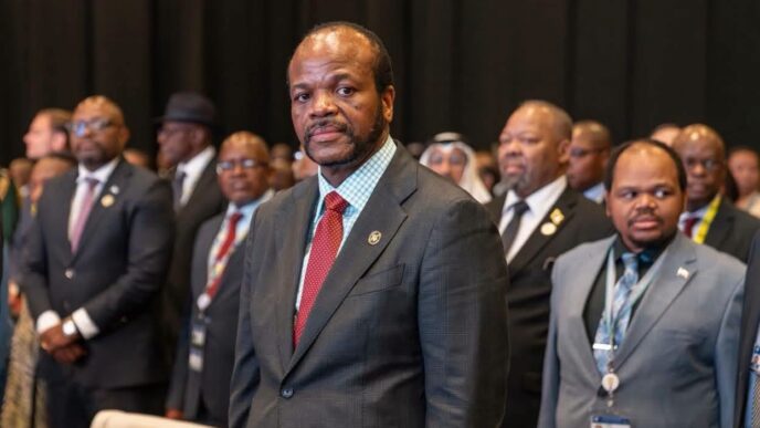 His Majesty King Mswati III delivers remarks after assuming the chairpersonship of the SADC Organ on Politics, Defence and Security Cooperation during the 46th SADC Summit in Durban, South Africa