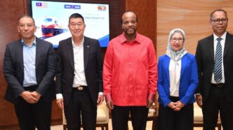 His Majesty King Mswati III poses for a group photograph with representatives of Probase Manufacturing, Exim Bank and members of the Eswatini delegation during a courtesy meeting in Kuala Lumpur, Malaysia. 📸 Photo: Eswatini Government