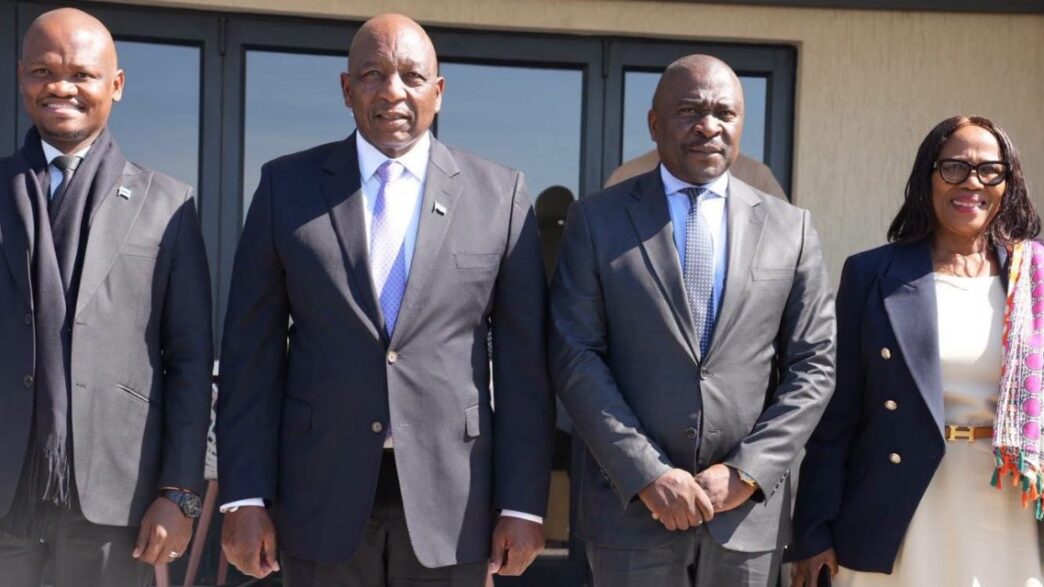Lesotho Prime Minister Samuel Ntsokoane Matekane joins senior officials from Lesotho and Botswana for a group photograph during the handover of 100 000 Foot and Mouth Disease vaccine doses in Maseru.