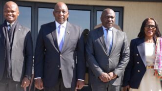 Lesotho Prime Minister Samuel Ntsokoane Matekane joins senior officials from Lesotho and Botswana for a group photograph during the handover of 100 000 Foot and Mouth Disease vaccine doses in Maseru.
