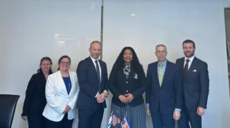 Eswatini Foreign Affairs Minister Senator Pholile Shakantu meets with Congressman Ted Deutch, CEO of the American Jewish Committee, and Robert Lapin, AJC President, during talks aimed at strengthening cooperation and dialogue.