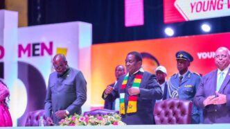 Zimbabwean President Emmerson Dambudzo Mnangagwa addresses delegates during the Young Women for Economic Development convention in Harare.