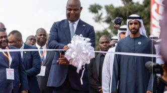 Mozambican President Daniel Chapo addresses delegates during the opening of the 61st Maputo International Fair in Marracuene district on Monday. Photo: AIM.