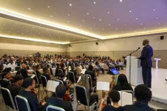 President Daniel Chapo addresses the Constitutional Justice and Global Rule of Law conference in Maputo. Photo: Domingo