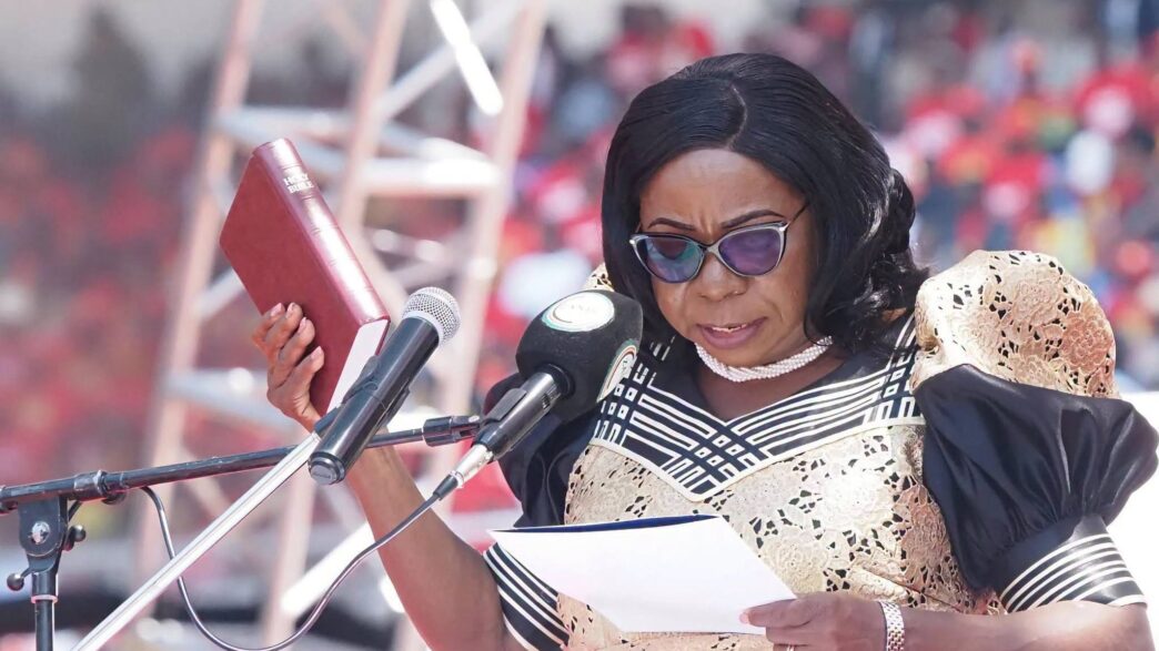 Zambian Vice President Mutale Nalumango takes the Oath of Office during the inauguration ceremony at the National Heroes Stadium in Lusaka.