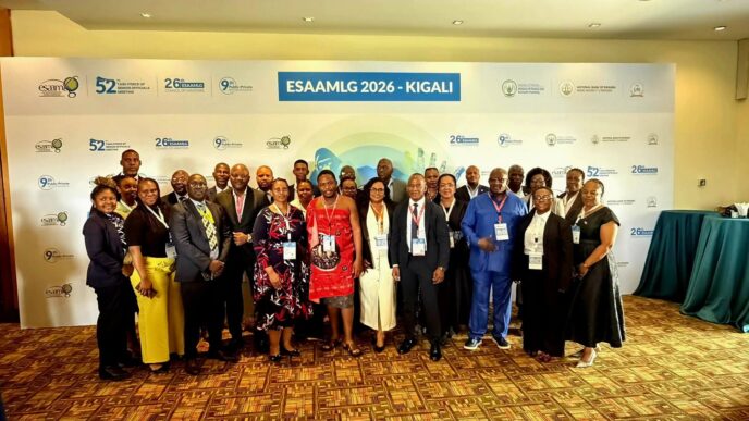 Eswatini delegates pose for a group photo with fellow delegates during the 52nd ESAAMLG Task Force of Senior Officials Plenary Meeting in Kigali, Rwanda.