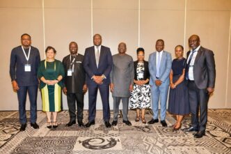 Prime Minister Russell Mmiso Dlamini and his delegation pose for a group photograph with Ghana National Petroleum Corporation Chief Executive Officer Kwame Ntow Amoah and the GNPC delegation during bilateral engagements in Accra, Ghana.