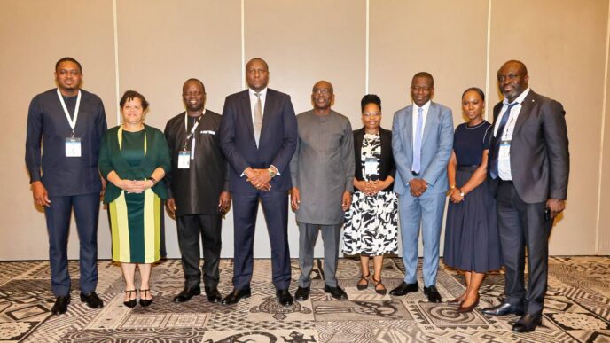 Prime Minister Russell Mmiso Dlamini and his delegation pose for a group photograph with Ghana National Petroleum Corporation Chief Executive Officer Kwame Ntow Amoah and the GNPC delegation during bilateral engagements in Accra, Ghana.