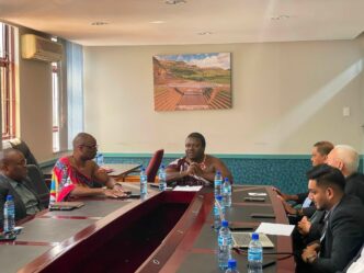 Minister of Public Works and Transport, Principal Secretary, Eswatini Railway officials and the SMH Rail delegation engage in discussions during a boardroom meeting on the proposed railway service and maintenance base in Eswatini.