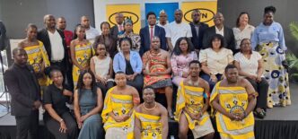 Group photo of young innovators, government officials and stakeholders during the launch of the MTN Eswatini Pachi Panda Challenge 2026 at Happy Valley Hotel.