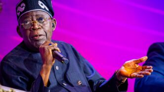 Nigerian President Bola Tinubu addresses the Africa CEO Forum in Kigali