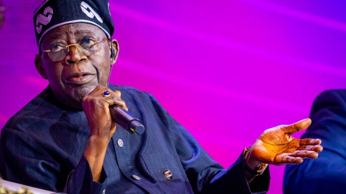 Nigerian President Bola Tinubu addresses the Africa CEO Forum in Kigali