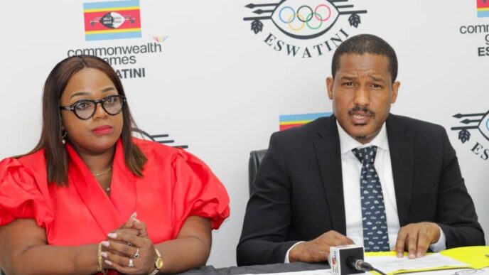 EOCGA Secretary General Maxwell Jele with board members Pearl Muir Dlamini and Sibusiso Matsenjwa during the press conference in Mbabane. Photo: EOCGA