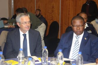 Minister of Commerce, Industry and Trade Manqoba Khumalo and EU Ambassador to Eswatini H.E. Karsten Mecklenburg at the launch of new trade and investment intelligence platforms in Mbabane. MBABANE, September 18, 2026.