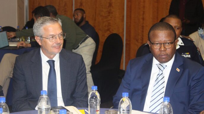 Minister of Commerce, Industry and Trade Manqoba Khumalo and EU Ambassador to Eswatini H.E. Karsten Mecklenburg at the launch of new trade and investment intelligence platforms in Mbabane. MBABANE, September 18, 2026.