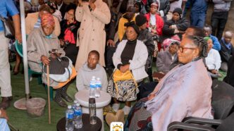 Deputy Prime Minister Thulisile Dladla interacts with some of the elderly residents during the launch of the Elderly Community Support Programme at Msunduza Social Centre in Mbabane on Friday. Photo credit: Mbabane Municipal Council.