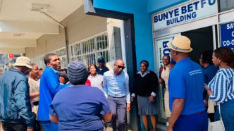 Bunye Betfu SACCO members protest outside the cooperative’s premises amid concerns over its governance and operations. Photo: Screengrab from Eswatini Observer video