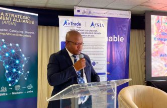 Minister of Commerce, Industry and Trade Manqoba Khumalo addressing the AeTrade Group Integrated Ecosystem Dialogue at the Mavuso Trade and Exhibition Centre