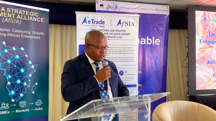 Minister of Commerce, Industry and Trade Manqoba Khumalo addressing the AeTrade Group Integrated Ecosystem Dialogue at the Mavuso Trade and Exhibition Centre