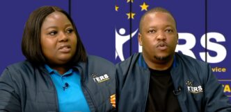 ERS Marketing and Communications Manager Nduduzo Dlamini and Taxpayer Education and Information Manager Cebolenkhosi Mahlalela during an Eswatini TV Tax Talk discussion on online profile maintenance through the TaxEase portal. Photo by Eswatini TV