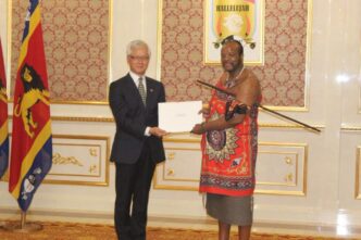His Majesty King Mswati III receives the letters of credence from Ambassador designate of the Republic of China (Taiwan), H.E Ching Lin Tsuei, at Lozitha Royal Palace.