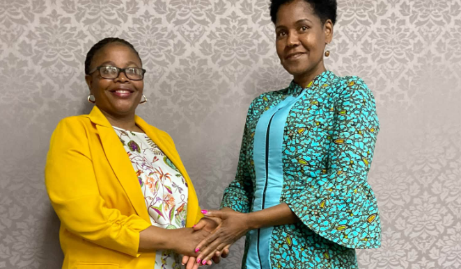Ms Lindiwe Mbingo, Principal Secretary in the Ministry of Natural Resources and Energy, welcomes newly appointed Under Secretary for Administration, Ms Sindi Precious Tembe, during her official introduction to the ministry.